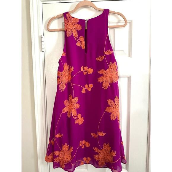GIANNI BINI Fuchsia Orange Embroidered Floral Sleeveless Dress - Sz Small - Picture 5 of 5